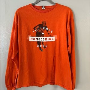 Orange Long Sleeve University of Illinois Red Grange Homecoming T-shirt Size L